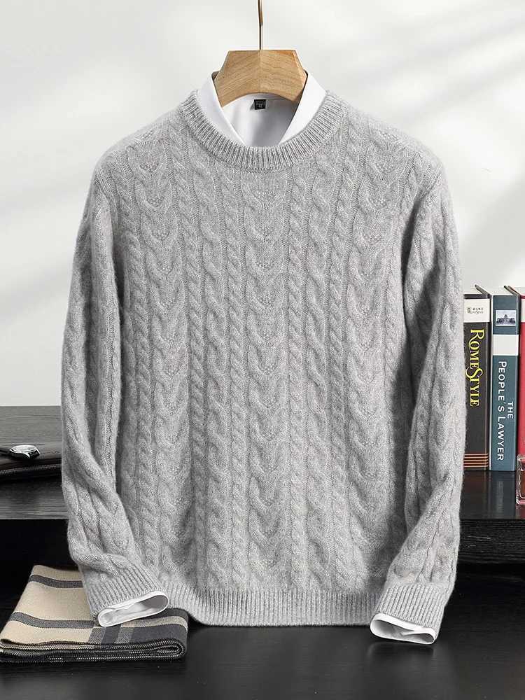 Vintage Hommes O-cou Pull En Cachemire Pull Automne Hiver Twist Fleur 100 Cachemire Tricots Épais À Manches Longues Vêtements Doux M251206
