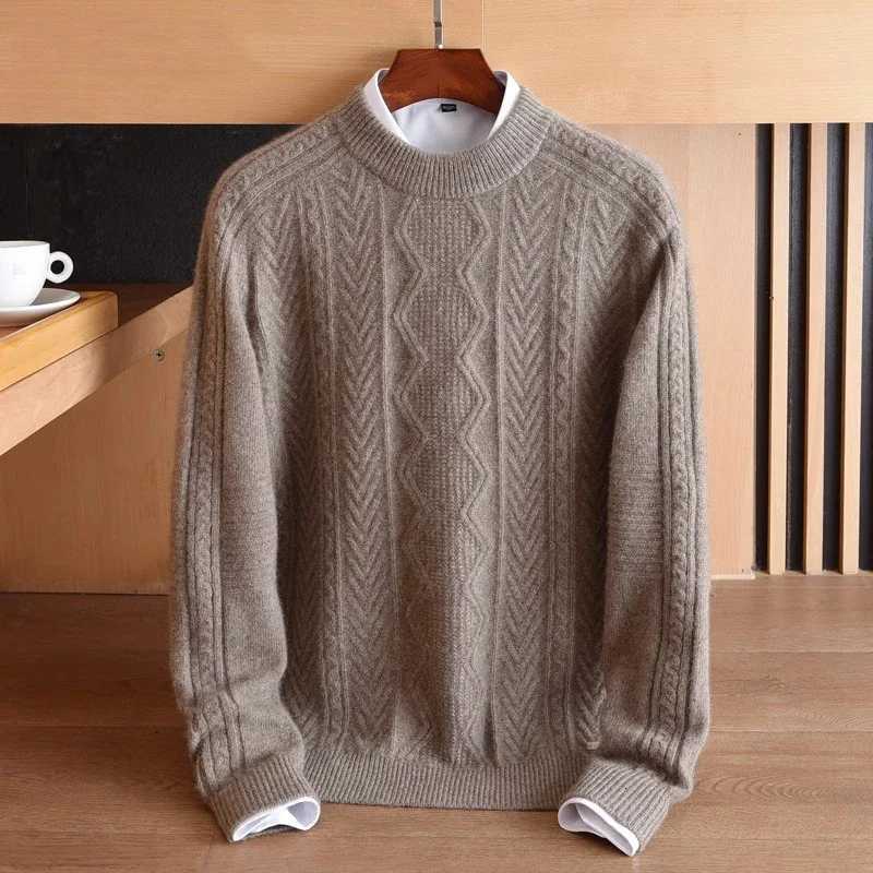 Mens 100 Pure Cashmere Sweater Thick round Neck Winter Knit Bottoming Shirt Young Mens Twisted Design Casual Warm Top M251206