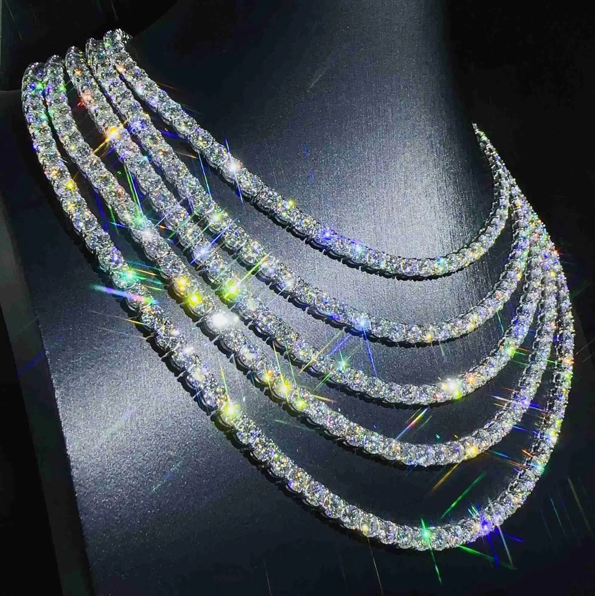 2026Pass Diamond Tester Large Stock Hip Hop Jewelry 20mm-65mm VVS Moissanite Diamond 925 Silver Iced Out Tennis Chain Necklaces