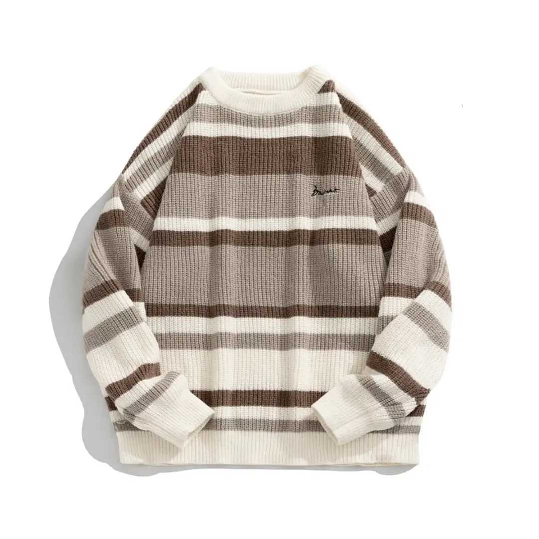 Autumn Winter Men Sweaters Stripe Embroidery Knitting Pullover Korean Fashion Streetwear Mens Clothing 2024 NEW Sweater Male M251206