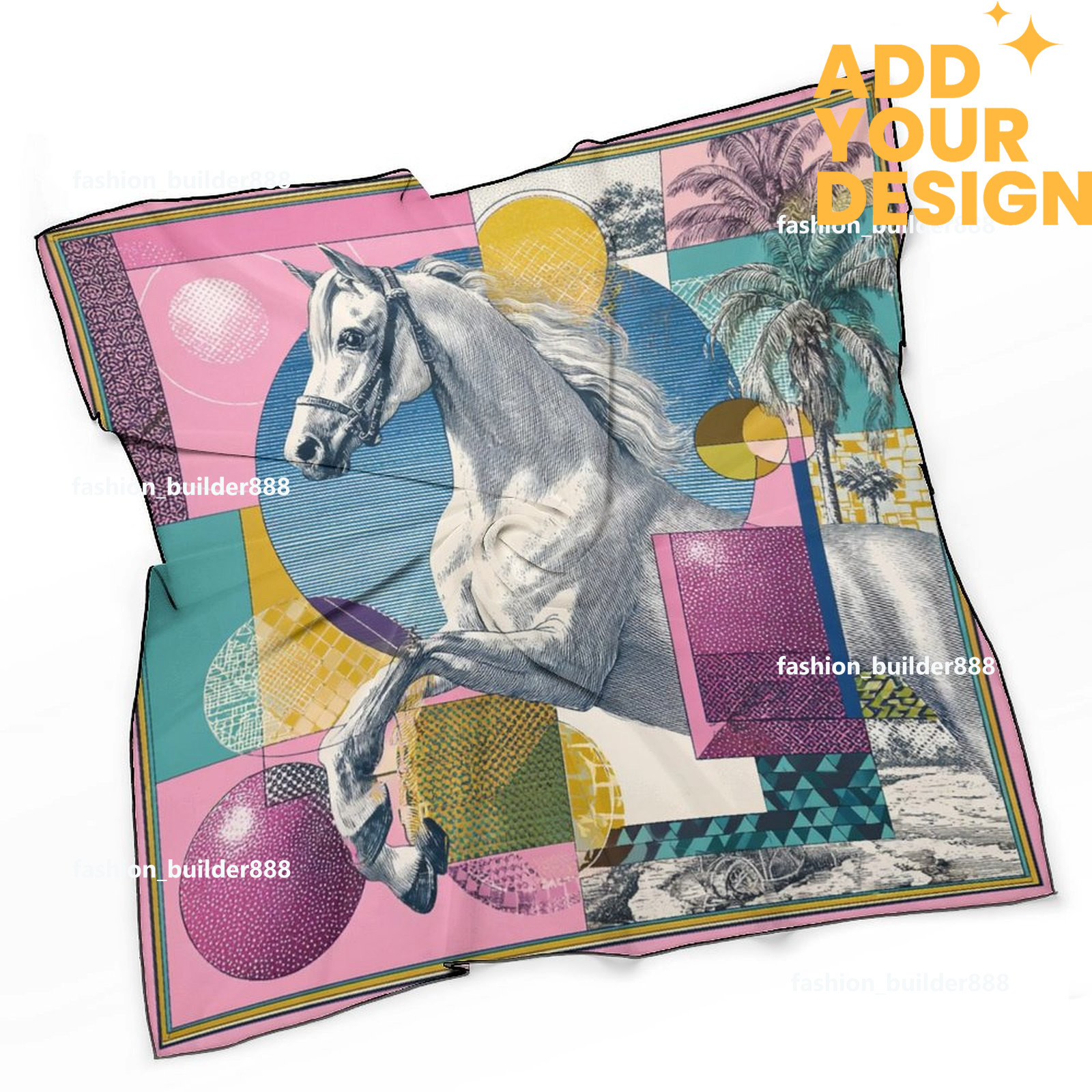 Designer personnalisé H cou écharpe pour motif de cheval de luxe femmes soyeux foulards cheveux bandanas carré écharpe accessoires de mode léger