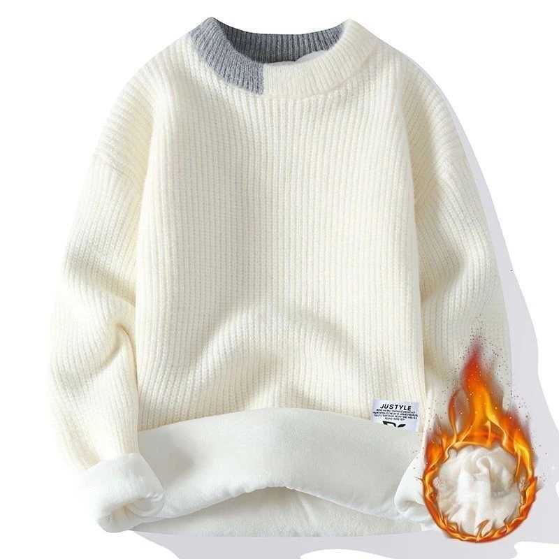 Young Style Preppy Style Plus polaire épaissir col rond pull hommes thermique Chic en vrac automne hiver lambrissé pulls tricotés M251206