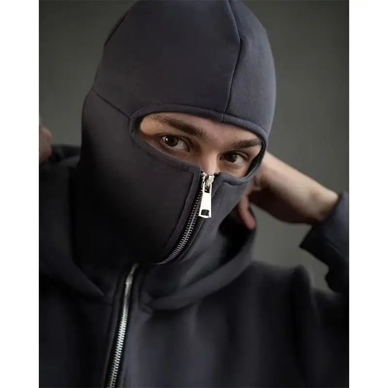 Balaclava Fashion Personality Hoodie Men Soild Color Double Layer Hooded Pullover Sweatshirt Y2k Retro Hip Hop Winter Streetwear 251201