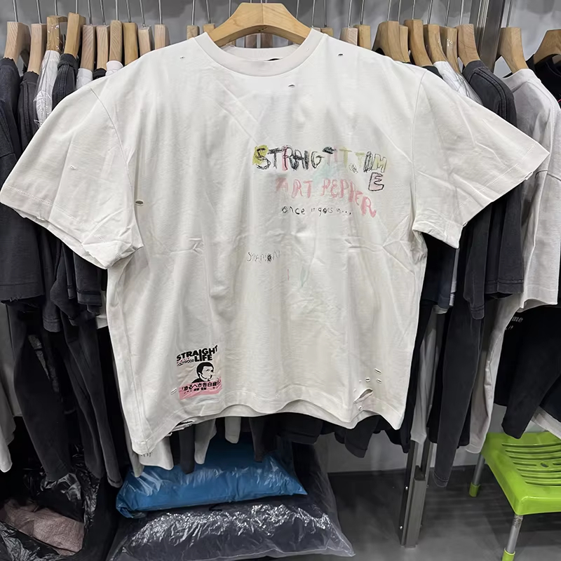 Retro Letter Graffiti Street Trendy Men T Shirt High Quality Cotton Casual Tee