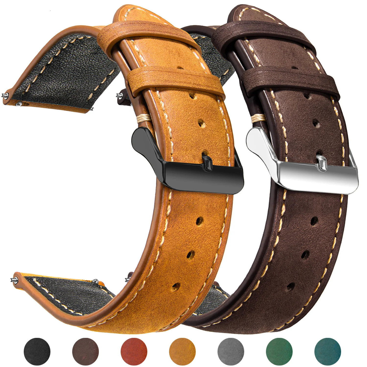 Wax Vintage-Uhrenarmband mit Schnellverschluss, 14 mm, 16 mm, 18 mm, 20 mm, 22 mm, 24 mm, Echtleder-Uhrenarmbänder für Herren und Damen, Top-Grain-L
