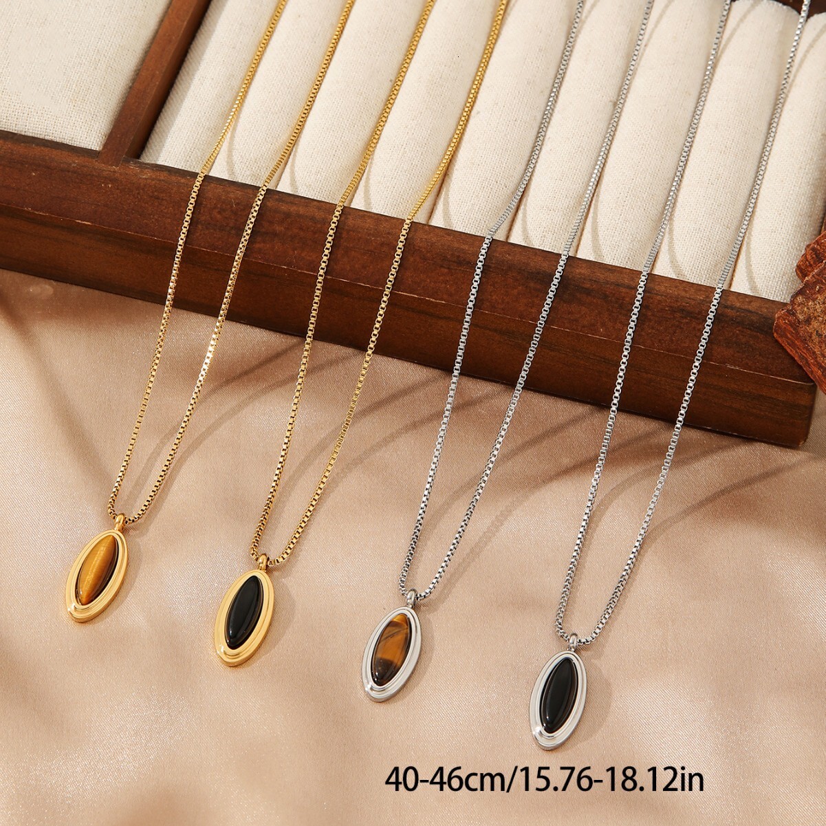 Pendentif en pierre d'oeil de tigre de Niche ovale rétro français de vente chaude transfrontalière incrusté de diamants en forme de coquille coll