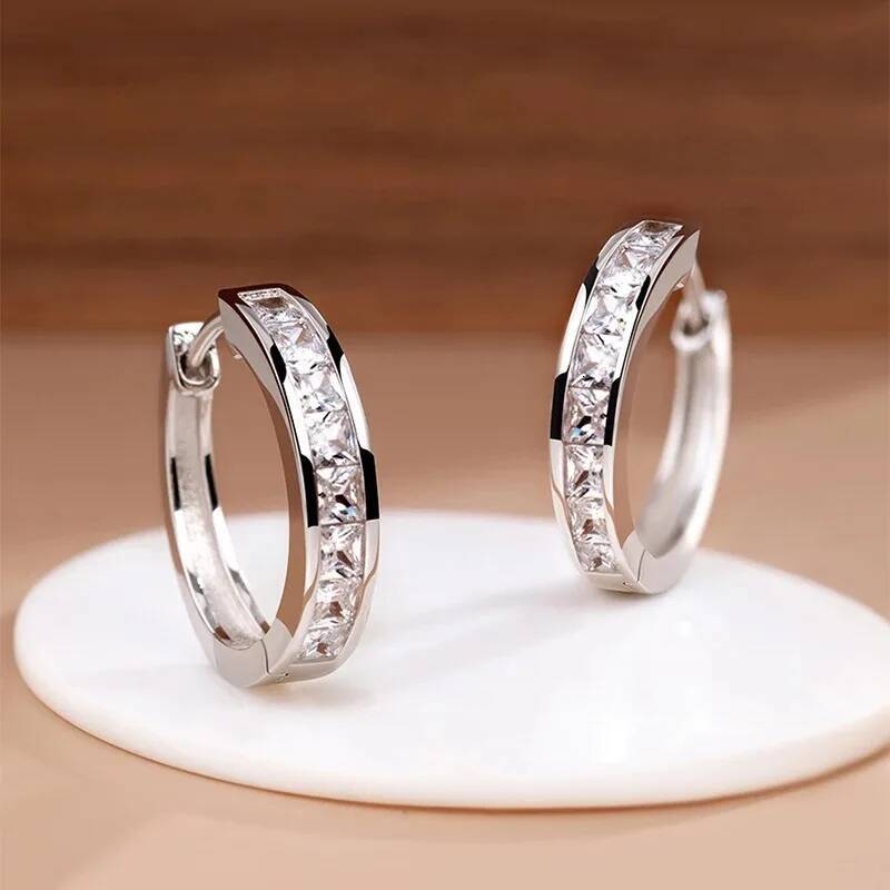 New 925 Sterling Silver Shining Zircon Women's Circle Round Earrings Fashionable Elegant Jewelry Birthday Party Gifts ddmythur