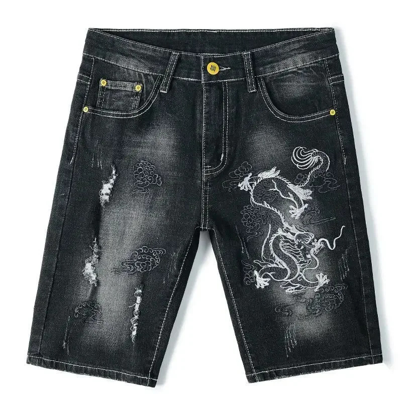 Short Jeans Pants for Men Slim Long Man Denim Shorts Half Bermuda with Pockets Skinny Harajuku Xl Blue Distressed Thin Cowboy 251205