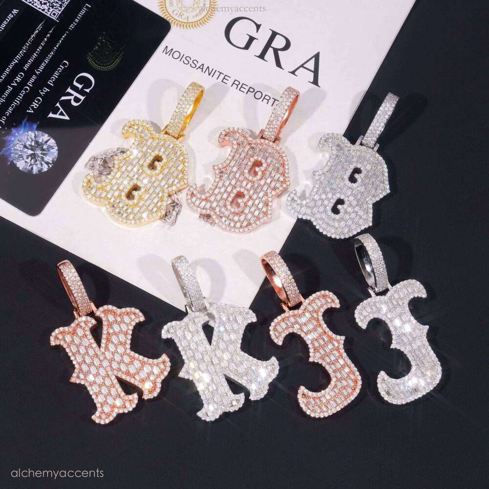 Bijoux nacrés en argent 925 pour hommes, pendentif en pierre de silicium avec lettre initiale en diamant glacé Hip Hop