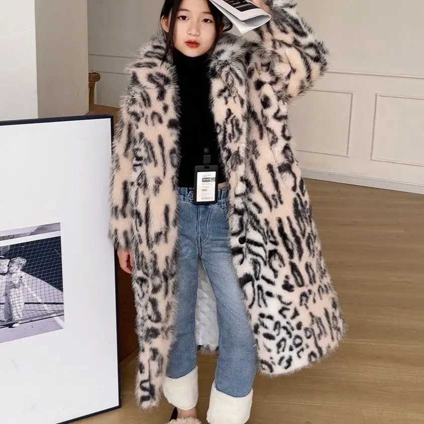 Children New Warm Leopard Print Autumn and Winter Fur Eco-friendly Coat 2025 Loose and Fashionable Faux Far Coat Y251206