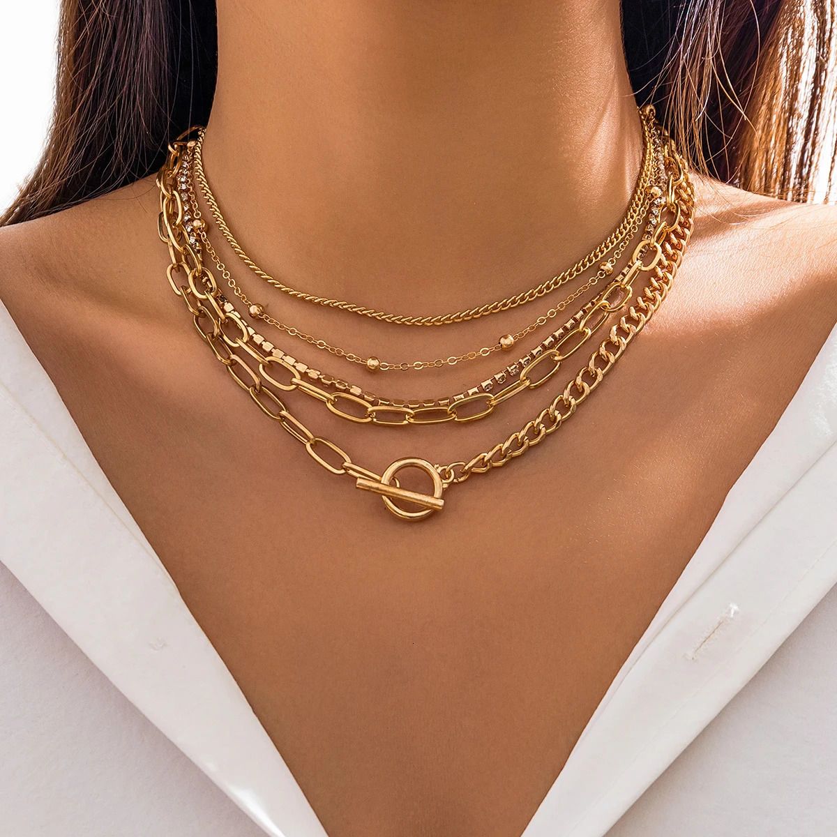 Seple 5 couches Chian collier ensemble pour les femmes à la mode strass chaîne court collier ras du cou sur le cou mode bijoux cadeau 251204