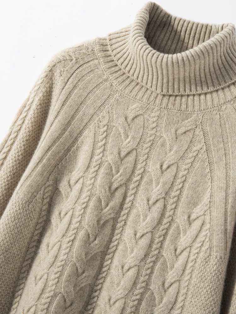 Womens Turtleneck Sweater Cashmere Twist Flower Pullover Autumn Winter Raglan Sleeve Thick 100 Cashmere Knitwear Warm Clothing M251206