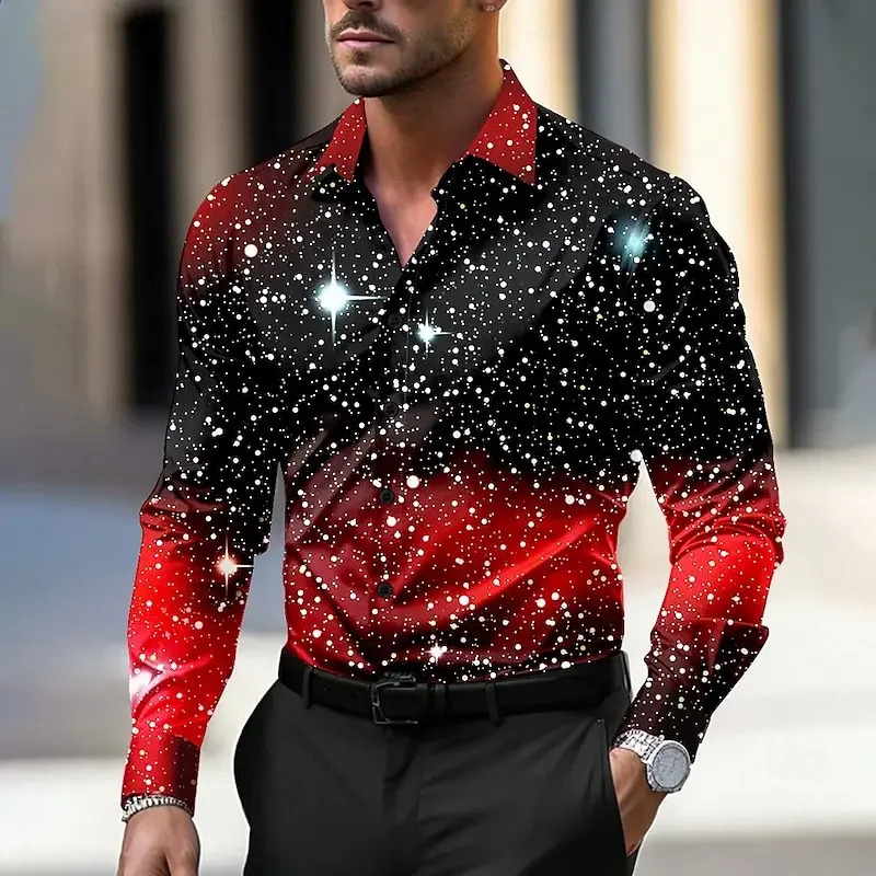 Vente de noël hommes chemise étoile/galaxie à manches longues chemise Art décontracté fête robe de soirée automne/hiver col haut 251205