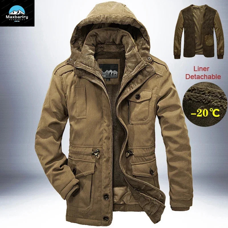 Veste d'hiver coupe-vent en plein air pour hommes, épais et chaud, Parkas de qualité, doublure en cachemire détachable 2 en 1, manteaux multipoch