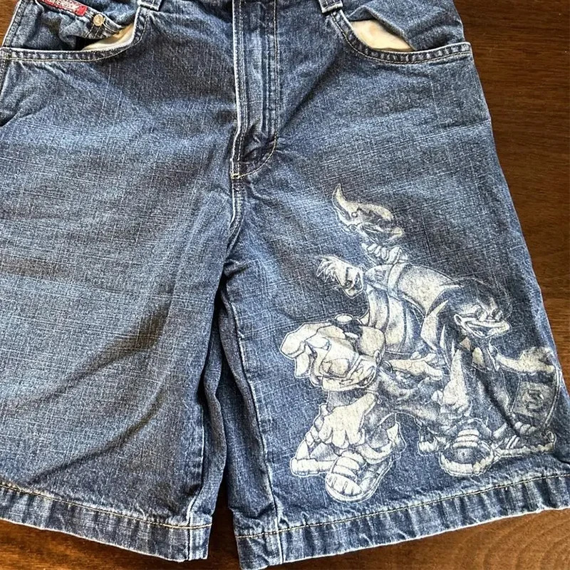 Men Denim Shorts Comfortable for Summer Premium Prints Plus Size Loose Street Americana Trunks Casual Style Skateboarding 251205