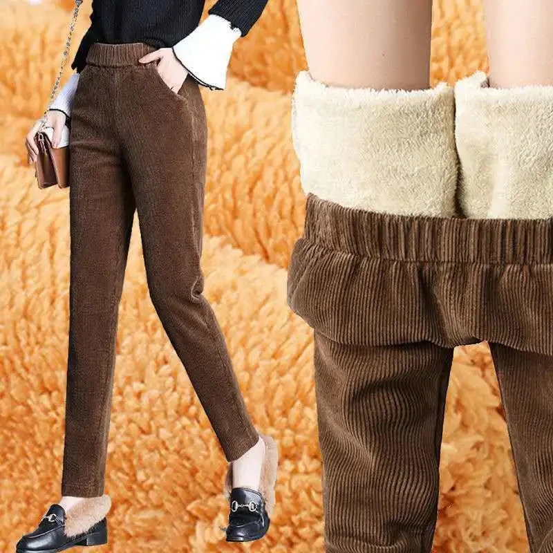 Plush ThickThin Casual Pants Womens Winter Leggings High Waist Corduroy Warm Pants Autumn Harem Pants Trousers 251204