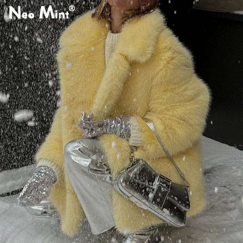 Neo Mint – Faux manteau de luxe pour femme, vêtement d'extérieur épais et chaud de haute qualité, veste longue en fourrure de renard solide pour