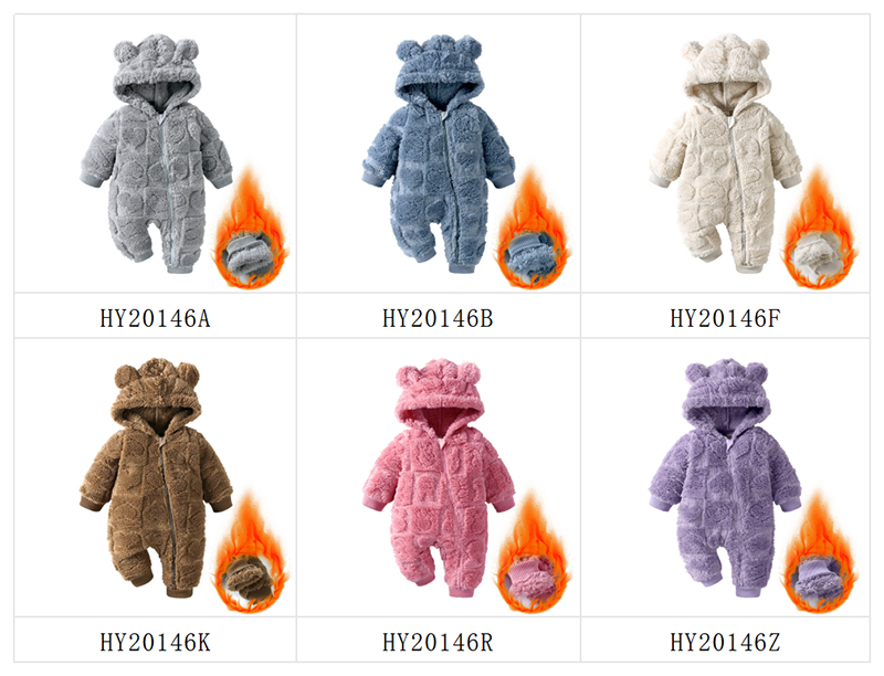 K821 Newborn Pajamas Baby Boys Girls Clothes Cute Teddy Bear Infant Hoodie Romper Warm Thicken Zipper Jumpsuit Solid Color Baby Crawl Suit Newborn W