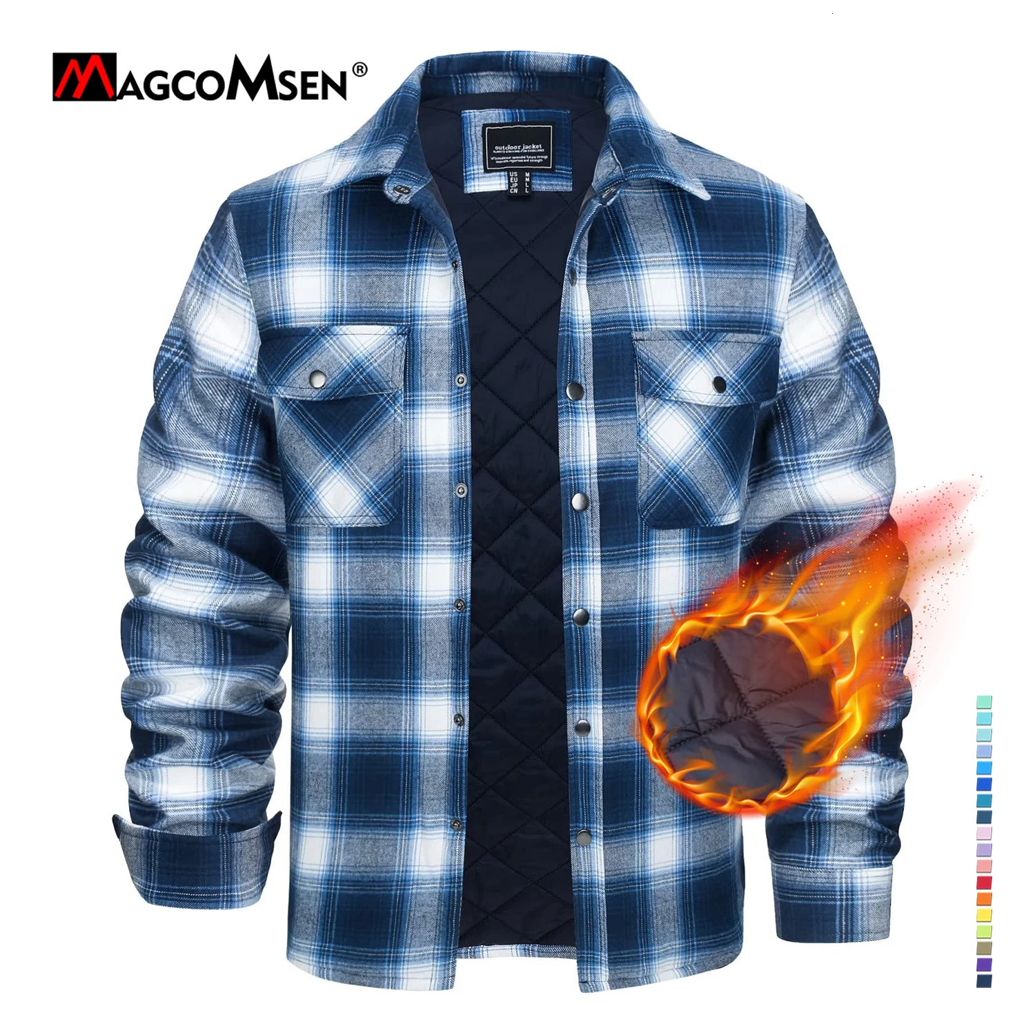 MAGCOMSEN chemise en flanelle avec veste doublée matelassée hommes à manches longues chemise à carreaux manteau boutonné vêtements d'extérieur hi