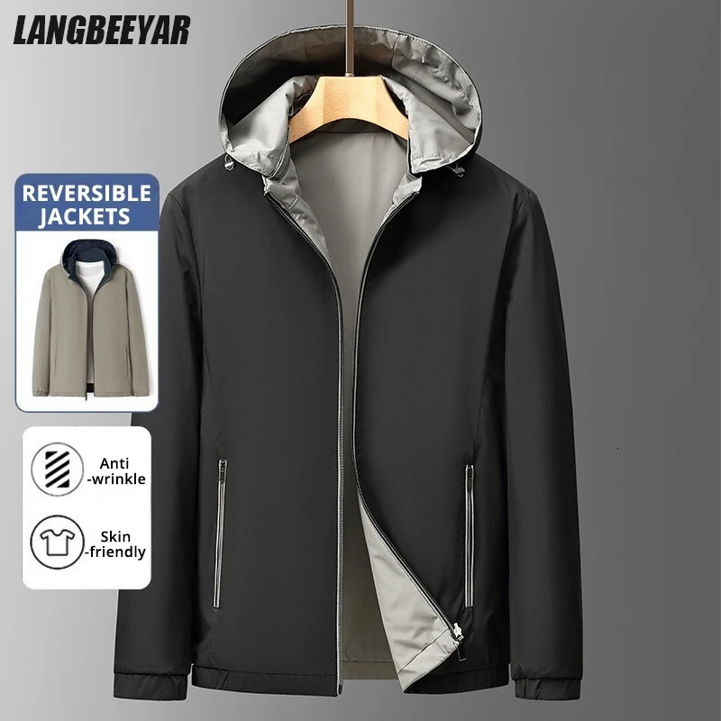 Veste d'extérieur légère et imperméable à capuche amovible réversible de qualité supérieure pour hommes coupe-vent printemps-automne manteaux déc