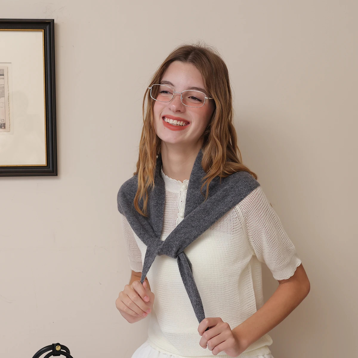 A Solid Color Wool Knitted Triangle Scarf for Women Can Be Worn as a Collar Decorative Scarf for Air-Conditioned Rooms Fashionable Shawl 251204