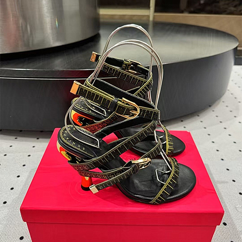 Metallic feeling Special-Shaped Heel sandals stiletto Heels women's high heeled Luxury Designers Ankle Wraparound Evening shoes Evening Dress s