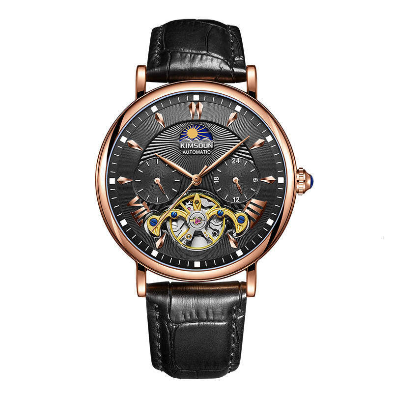 New Sun Moon Star Automatic Mechanical Waterproof Skeleton Tourbillon Men's Watch
