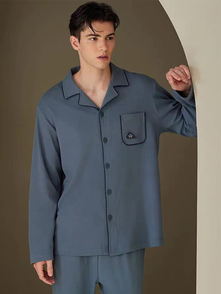 Pajamas Mens Long-Sleeved Spring and Autumn Mens Thin Youth Loose Home Clothes Two-Piece Suit 251204