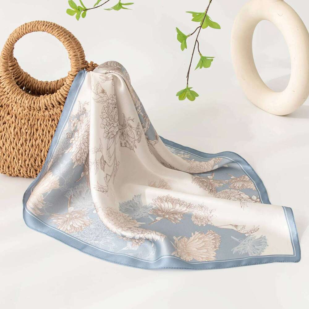 Mulberry Silk Scarf Fashion High Sense Versatile Small Square Silk scarf girl spring and summer oil painting style