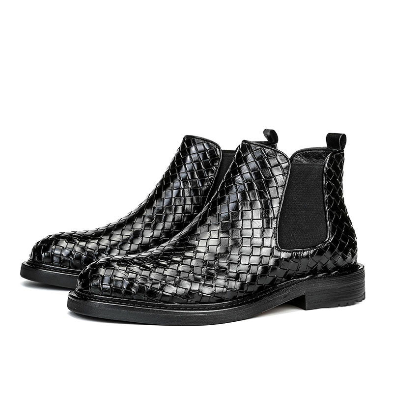 Chaussures de créateur 2025, bottes courtes à motif tissé, classiques à carreaux, bottes Chelsea Martin décontractées pour hommes, noires et roug