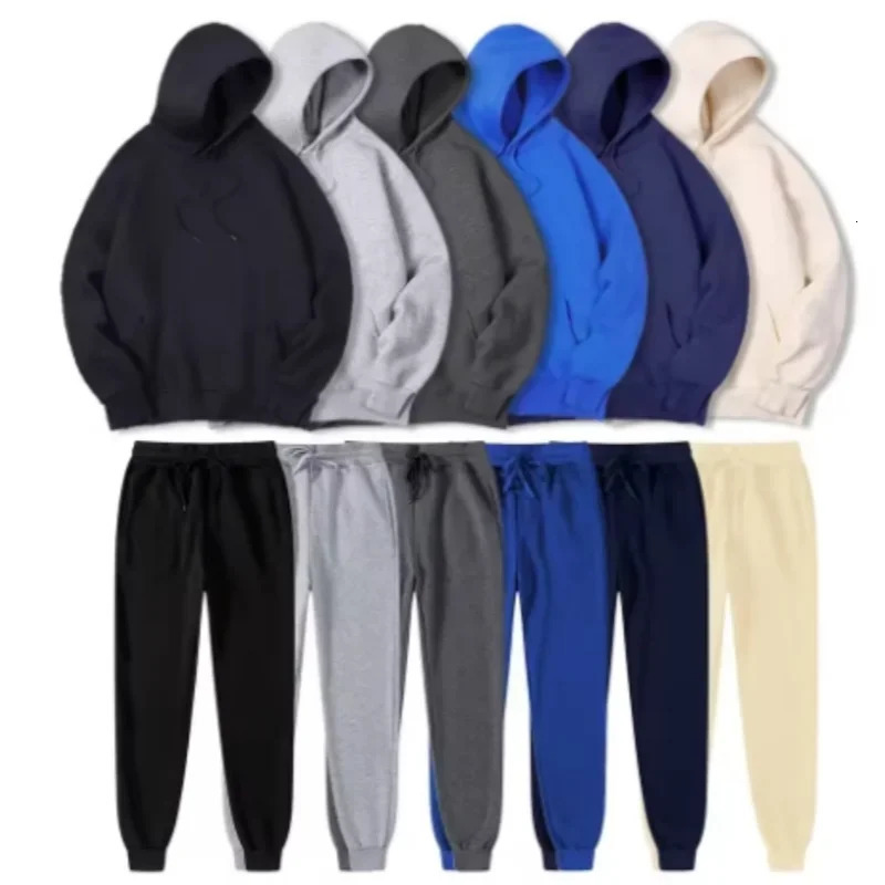Vêtements de sport d'hiver pour hommes, ensemble 2 pièces, sweat à capuche à manches longues, pantalon de course, Fitness, combinaison de course,