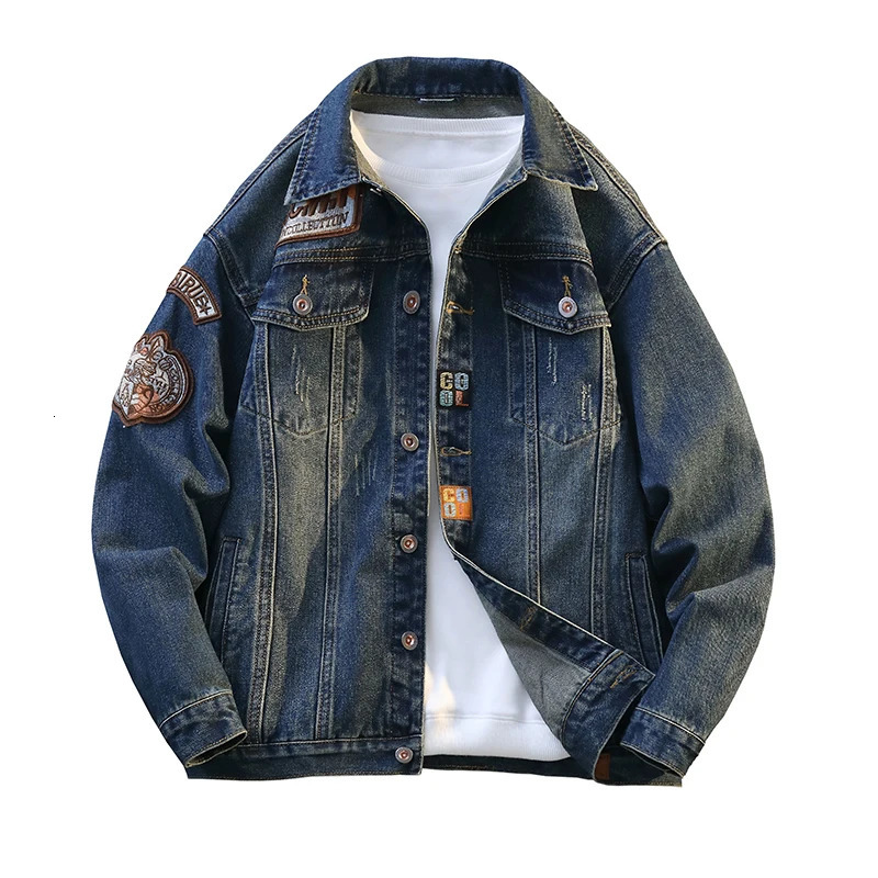 2025 Autumn Mens Denim Jacket Fashion Embroidery Patch Retro Jackets Men Women Loose Couple 251129