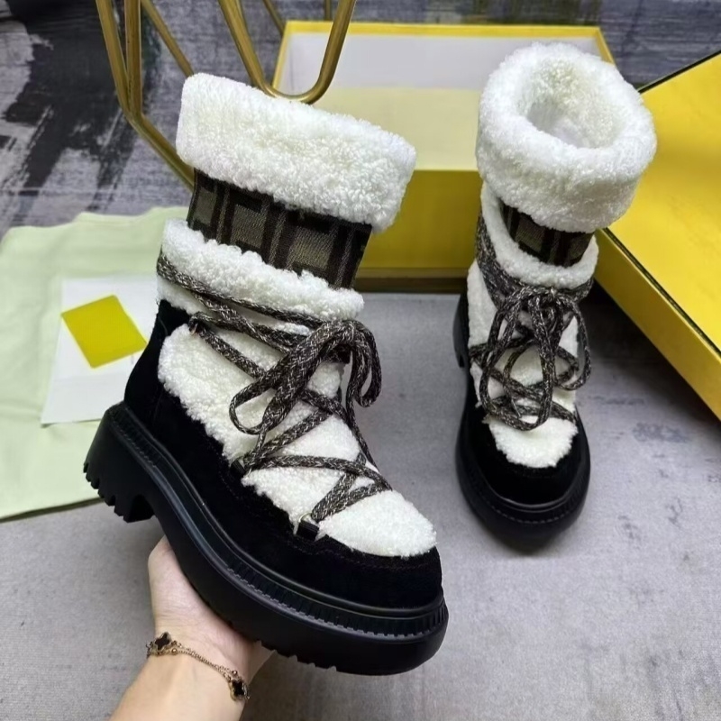 10A Premium Designer Snow Boots Women's Winter Warm Boots with Fur Fashion Lace-up Lamb Fleece Style Festival Gifts 29965