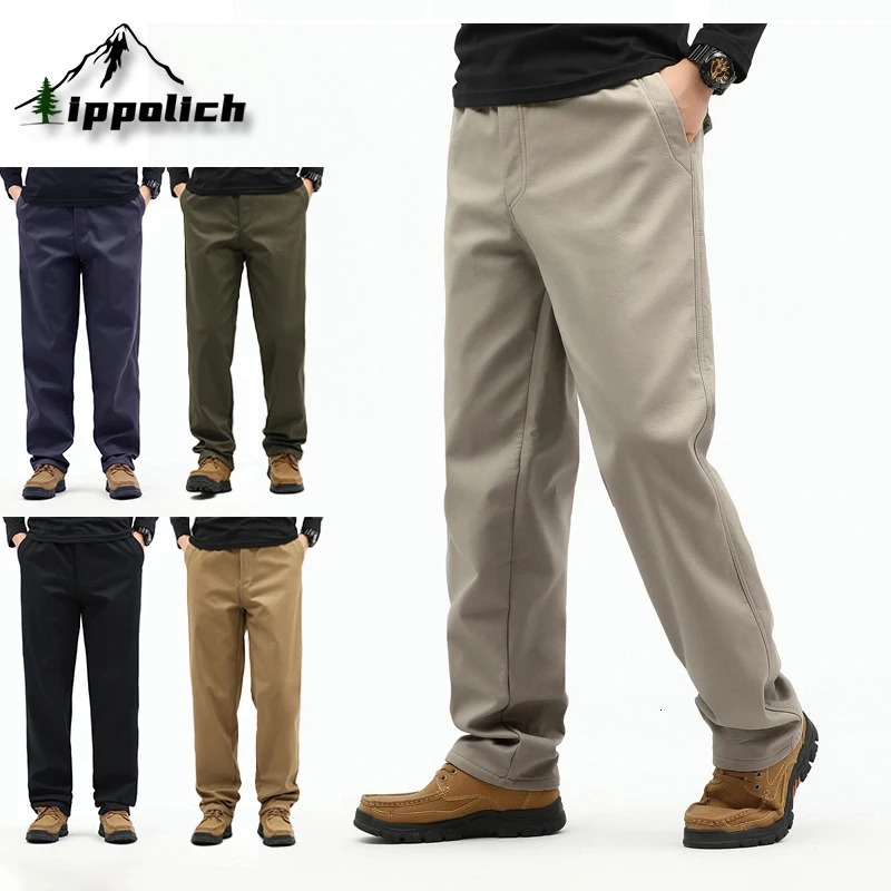 IPPOLICH Mens AutumnWinter Casual Cotton Trousers Loose Fit Straight Pants Street Jogger Velvet Cargo 251129