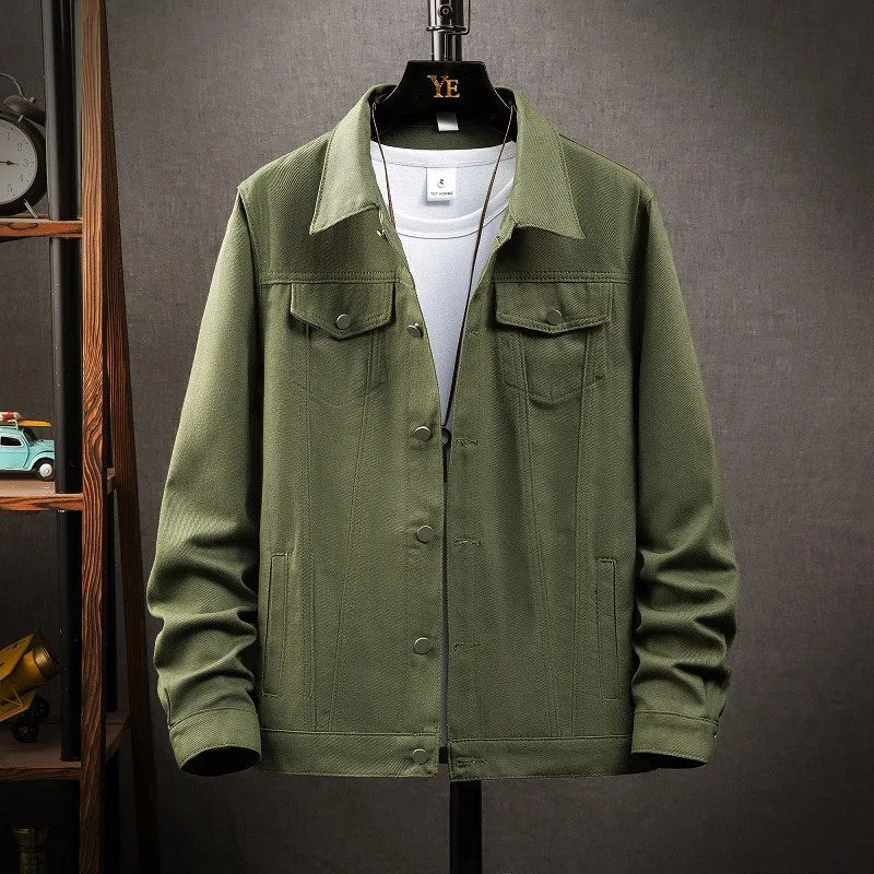 Green Long Sleeved Work Jacket Mens Spring and Autumn Casual Versatile Loose Denim 251129