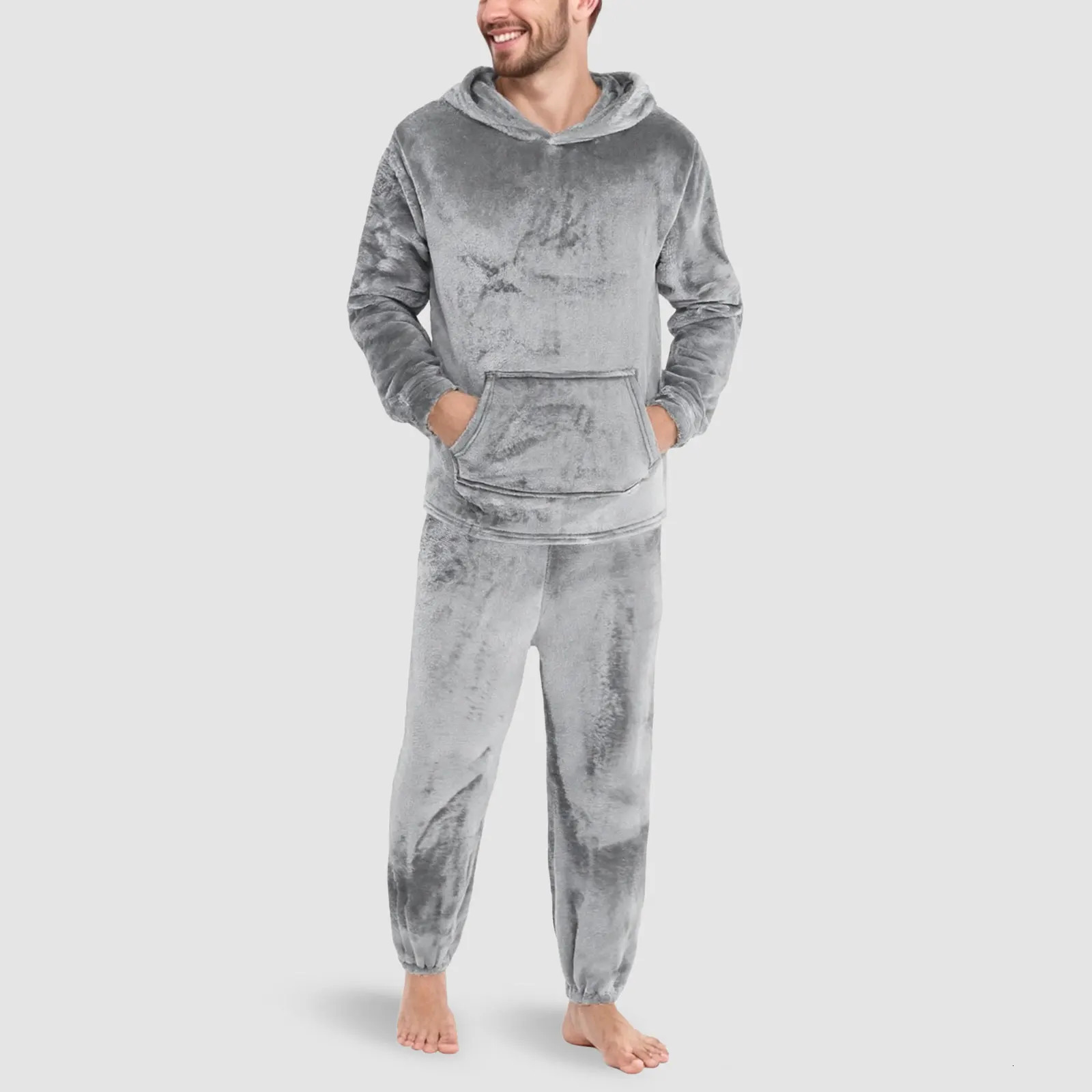 Hiver chaud polaire sweats à capuche et pantalons salon ensemble grande taille pyjama de couleur unie décontracté vêtements de maison costumes th
