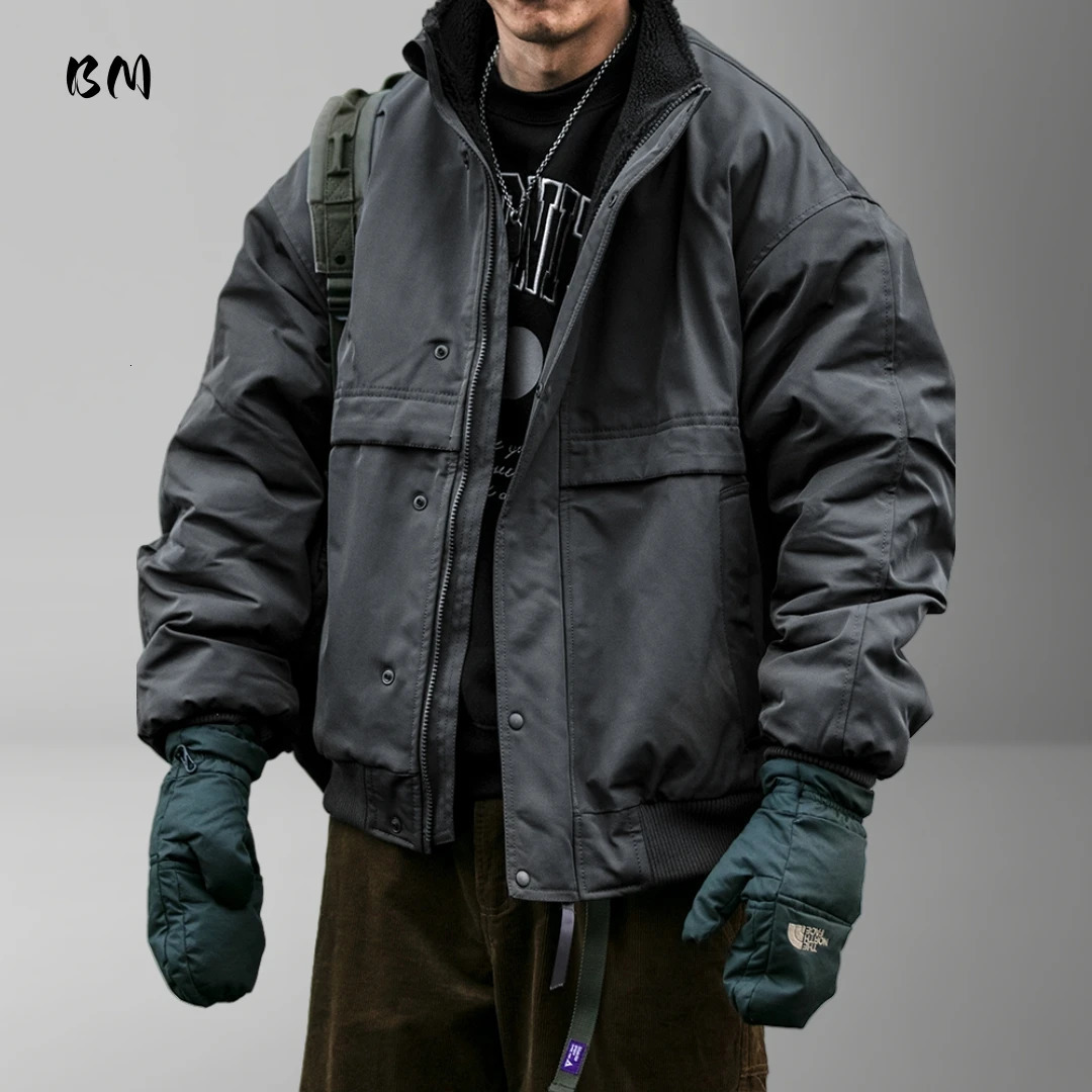 Veste polaire d'hiver pour hommes, vêtements de travail lourds, col montant, surdimensionné, Vintage japonais, manteau chaud à la mode, Streetwea