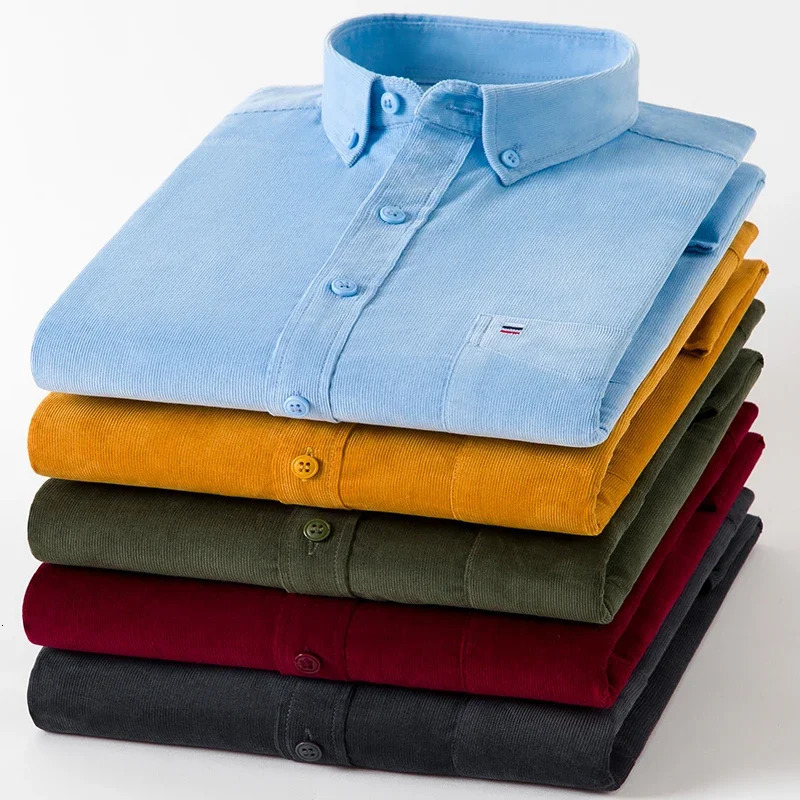Cotton Corduroy Autumn Winter Long Sleeve Regular Fit Mens Casual Shirt Warm Solid Mens Shirts With Pokets 251205