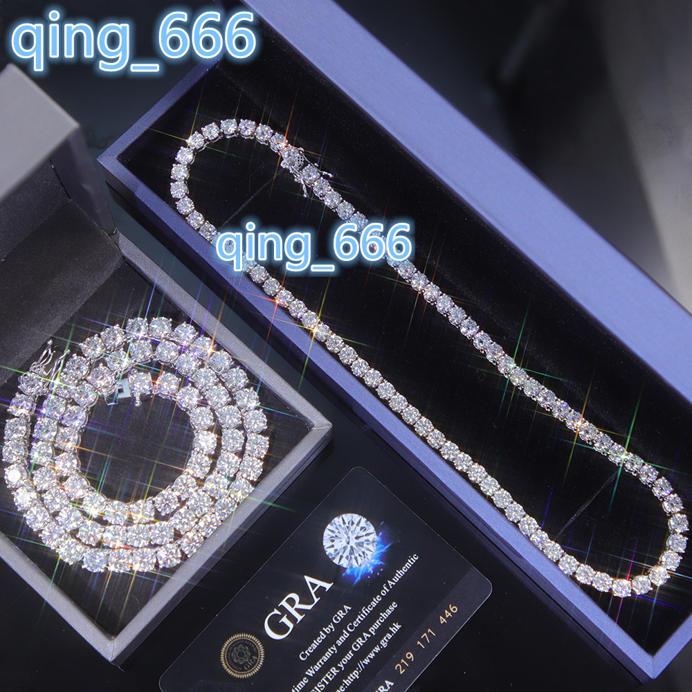 Hot-sale 2 to 65 mm Tennis Diamond Chain Necklace S925 Silver VVS Moissanite Tennis Link Fine Jewelry Necklaces for Men Women