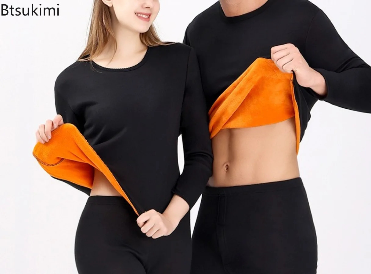Winter Thermal Underwear Sets Men and Women O-neck Double Layer Two-pieces TopsPants Thicken Cool-proof Keep Warm Clothing 251204
