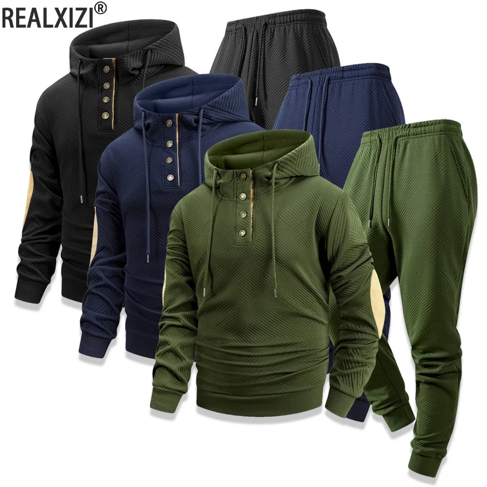 Automne et hiver hommes sport costume quotidien décontracté en plein air jogging à capuche pantalon 2 pièces ensemble mâle sweat pantalon survête