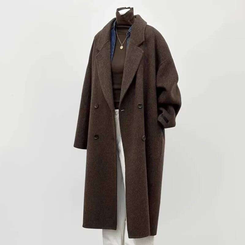 Dark Gray Double-Sided Woolen Coat For Women In Autumn And Winter 2025, New Hepburn Style High-End Mid Length Jacket