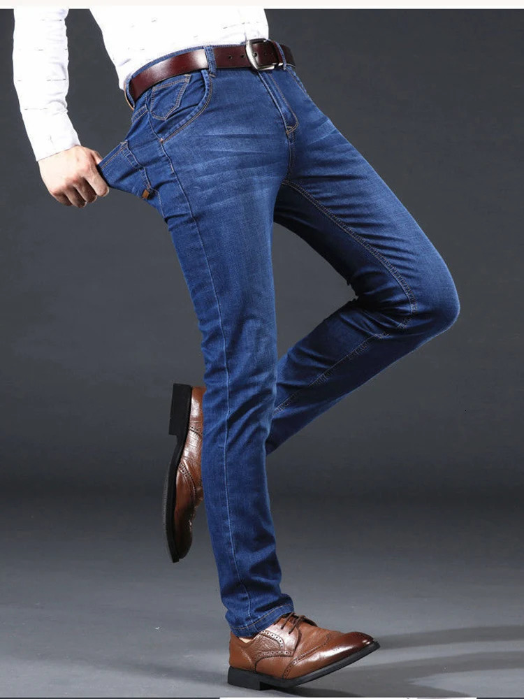 Jean droit pour hommes, pantalon extensible, coupe Slim, confortable, doux, en Denim, vêtements d'affaires, à la mode, 2024, 251128