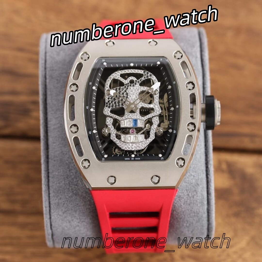 Men Watch Automatic Mechanical 42mm 052 Skull Head Skeleton Diamond Watches Rubber Band All Transparent Men's Watches