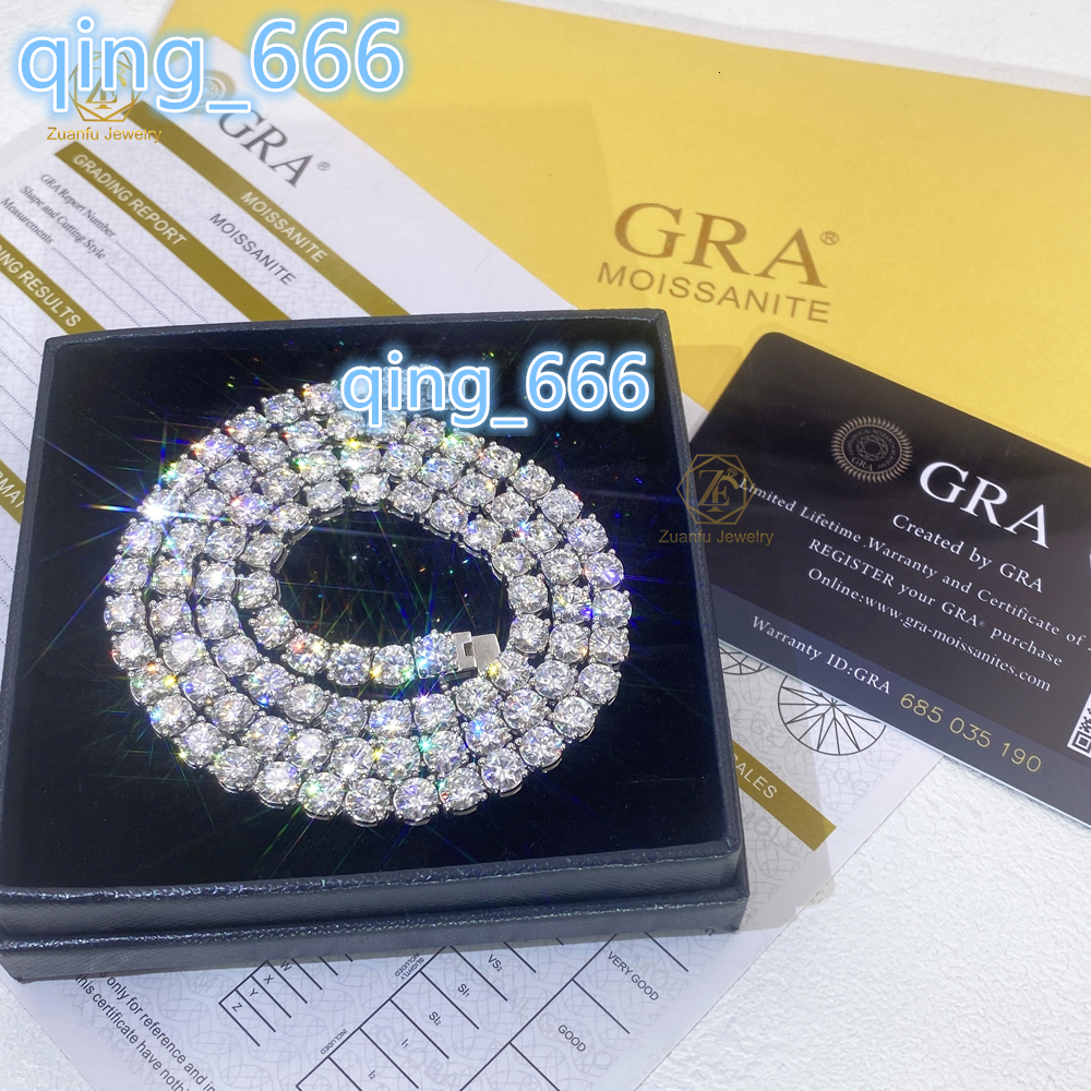 Fashion Hip Hop Jewelry 2MM 3MM 4MM 5MM Width Gold Plated Bling VVS Round Moissanite Tennis Chain Necklace with GRA