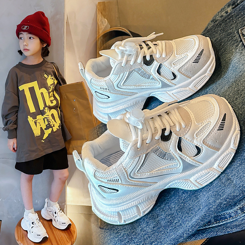 New design Children's Shoes 2025 New Style Fashionable and Versatile White Shoes Bestseller Mesh Breathable anti-slip Casual Sports Shoes Free
