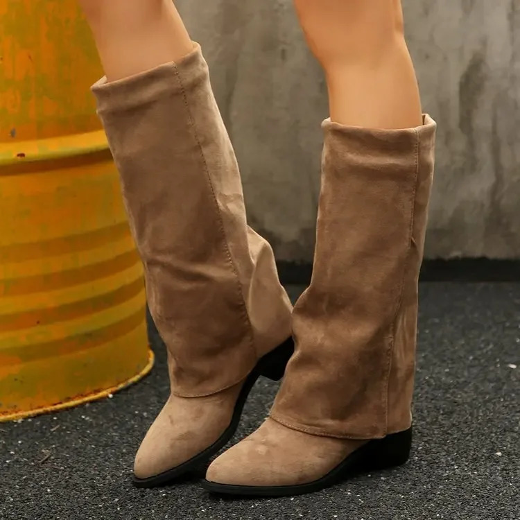 Womens Knee High Boots Autumn Fashion Pointed Toe Shoes Classics Women Western Cowboy Boots Denim Knight Boot Botas Mujer 251204