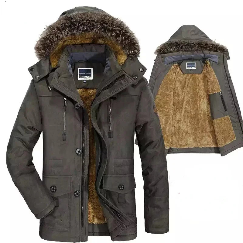 Winter Jacket Mens Plus Size Cotton Padded Warm Parka Coat Casual Faux Fur Hooded Fleece Long Male Jacket Windbreaker 251202