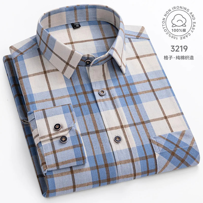 Mens 100 Pure Cotton Flannel Soft Regular-fit Long Sleeve Brushed Shirt Single Pocket Comfortable Casual Plaid Shirts S-8XL 251205