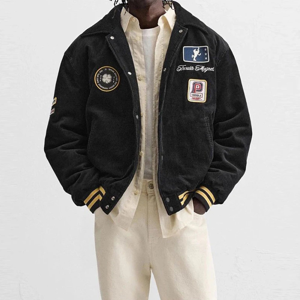 Mens Fashion Trend Retro Corduroy Cotton Jacket Baseball Trend Winter High Quality Casual Loose Jacket Pilot Jacket Men 251205